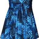 DANIFY Women's Plus Size Swim Dress Tummy Control Swimdress Cover Up Swimwear Retro Skirted Swimsuit One Piece Bathing Suit (48, Blue Leaf)
