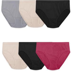 Fruit of the Loom womens Seamless Panties Briefs, Hi Cut - 6 Pack Assorted Colors, Size 6 