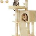 Feandrea Cat Tower, 45.3-Inch Cat Condo with Scratching Post, Ramp, Perch, Spacious Cat Cave, for Kittens, Elderly Cats, Adult Cats, Small Space, Beige UPCT141M01