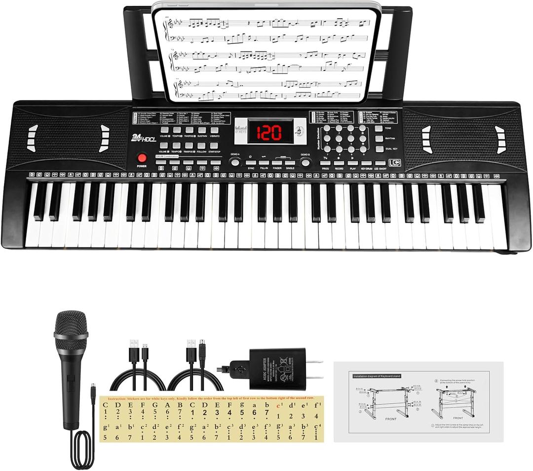 Electric Piano Keyboard, Digital 61 Key Piano Keyboard Kids with Speaker Microphone & Music Sheet Stand, Gift for Children Early Education Beginners, Black, 30 x 9.4 x 2.4 inches