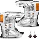 JFN Headlights Assembly W/Bulbs for 2020-2022 Ford F250 F350 Super Duty Halogen Models, Chrome Housing Amber Reflector, Driver and Passenger Side, Replacement FO2502405 FO2503405 LC3Z13008A/B