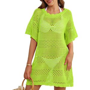 Women Swimsuit Coverup Crochet Bathing Suit Beach Cover Ups Summer Knit Bikini Beachwear Pullover 2025 Swimwear Dress (M)