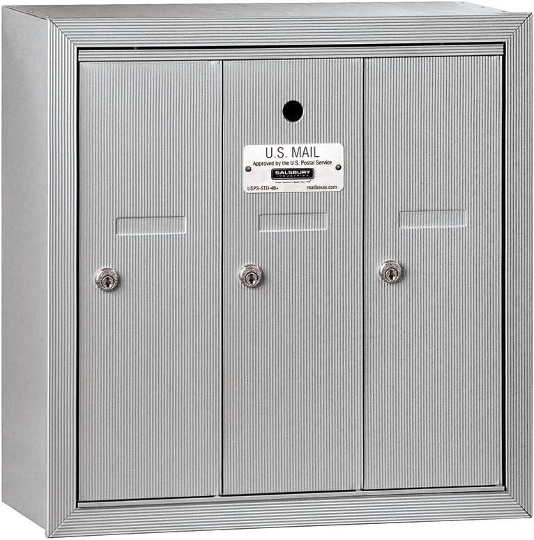 Salsbury Industries 3503ASU Surface Mounted Vertical Mailbox with 3 Doors and USPS Access, Aluminum