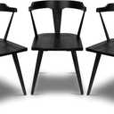 Poly & BARK Mid Century Modern Enzo Black Dining Chair Solid Oak Wood Splat Back Chair, 18" Seat Height, 32" Tall Stylish MCM Kitchen & Dining Room Chair - Set of 3