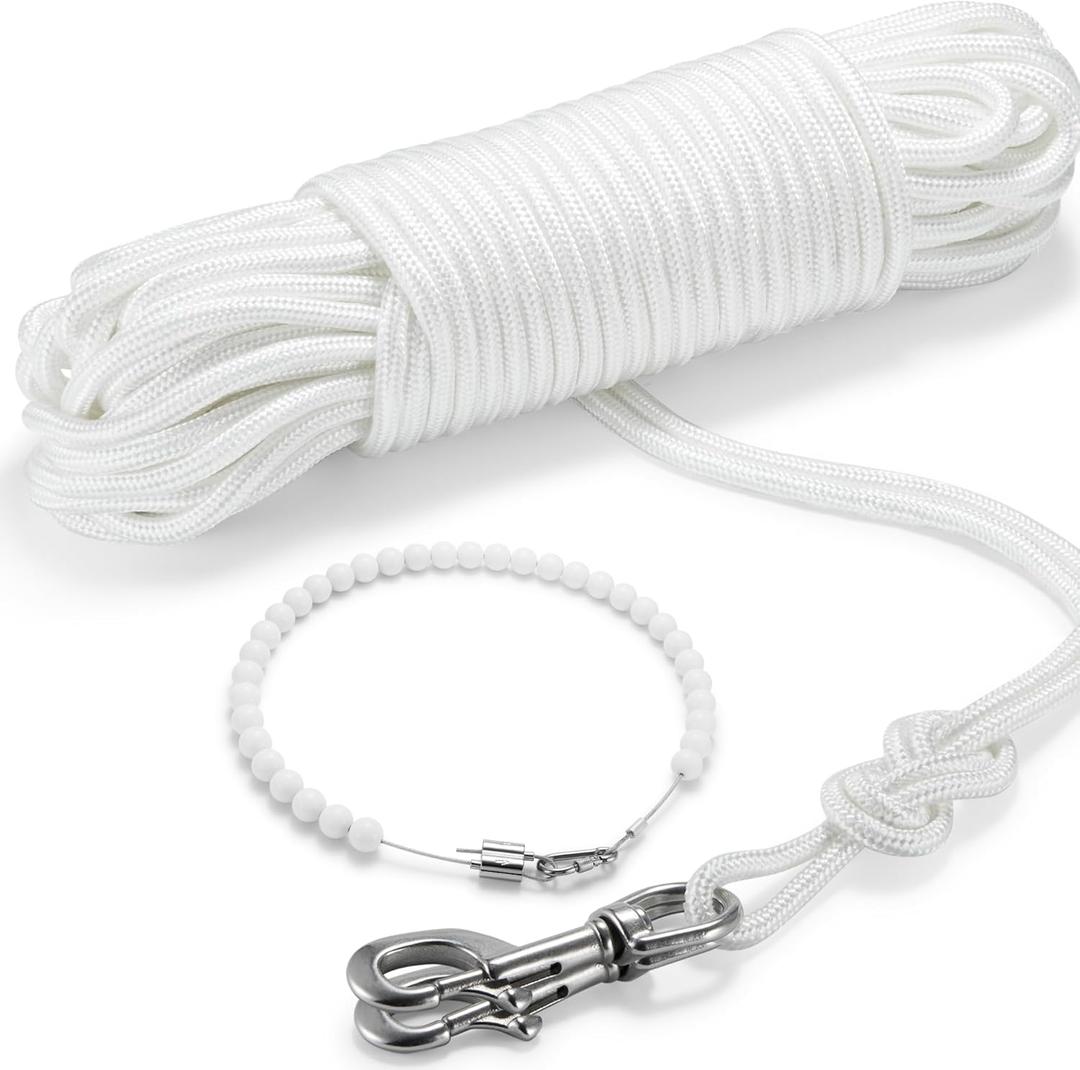 3/8100Ft Flag Pole Rope Kit, Polyester Halyard Flag Rope with 2 Pcs 3.5Stainless Steel Swivel Snap Hooks & Adjust Length Flag Pole Retainer Ring, Marine Grade Flag Pole Accessories Replacement Kit