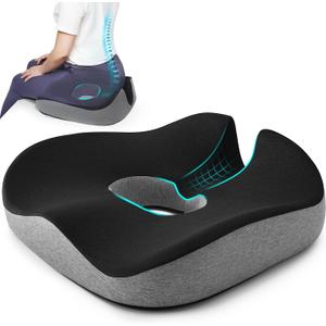 anzhixiu Concave U Surface Donut Pillow for Tailbone Pain Cradle Tailbone Reducing Pressure on Pelvis- Hemorrhoid Pillow for Office, Car, Home Seat- Black/Gray