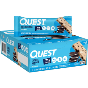 Quest Nutrition Cookies & Cream Protein Bars, 21g Protein, 1g Sugar, 4g Net Carb, High Fiber, Gluten Free, Keto Friendly, 12 Count BBD: 

10/22/26
