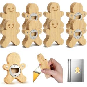 Vesici 12 Pcs Magnetic Bottle Opener 2.5in DIY Bamboo Gingerbread Man Shape Beer Openers Wooden Fridge Magnet Refrigerator Sticker Gift for Beer Lover Wedding Guest Kitchens Bars Parties
