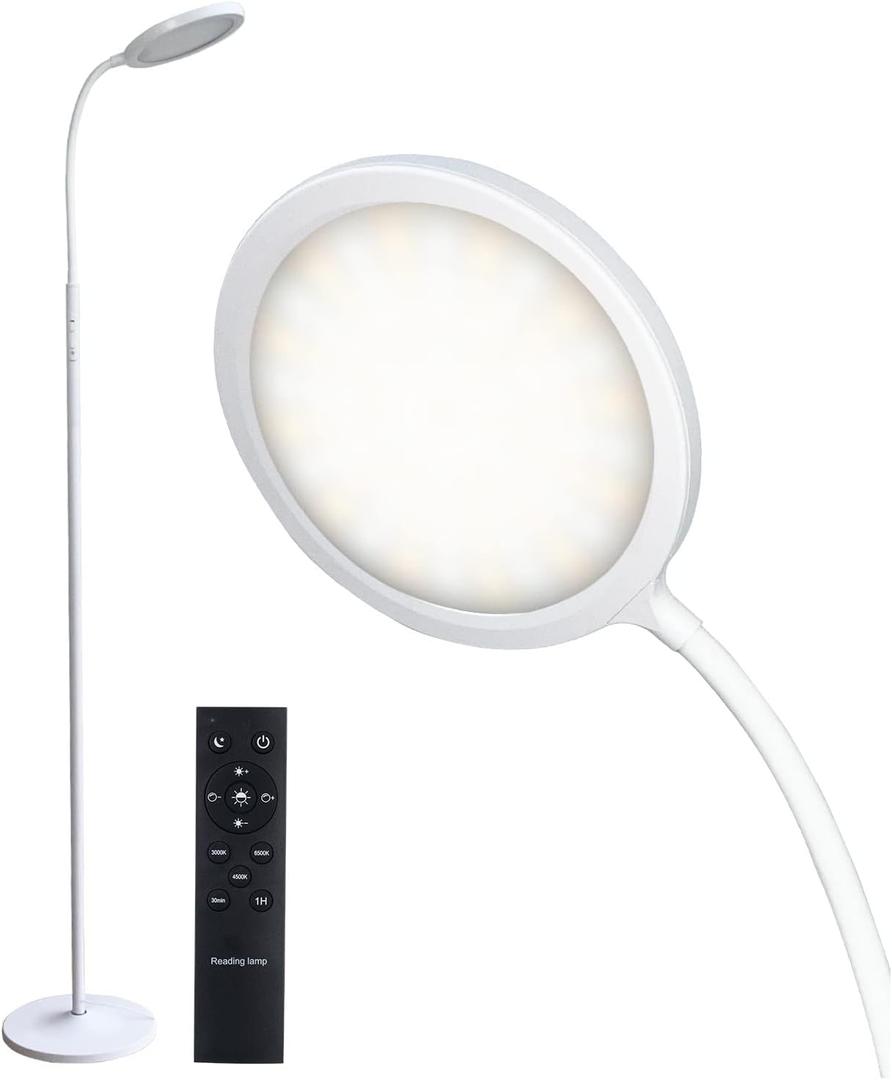 Tenmiro LED Floor Lamps for Living Room, Bright Modern Reading Floor Lamp with Stepless Adjust Color Temperatures & Brightness, Standing Lamp with RF Remote & Touch Control(White)