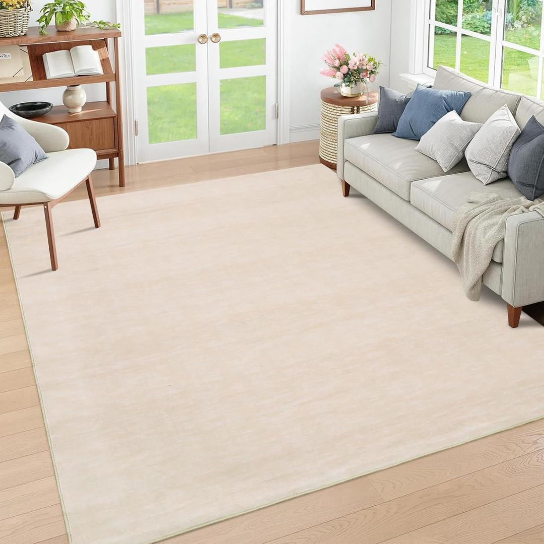 3'x5' Washable Bedroom Rug Indoor Solid Color Rug Non-Slip Dining Room Throw Carpet Modern Contemporary Area Rug for Living Room Bedroom Kitchen Nursery, 3' x 5' Ivory Beige