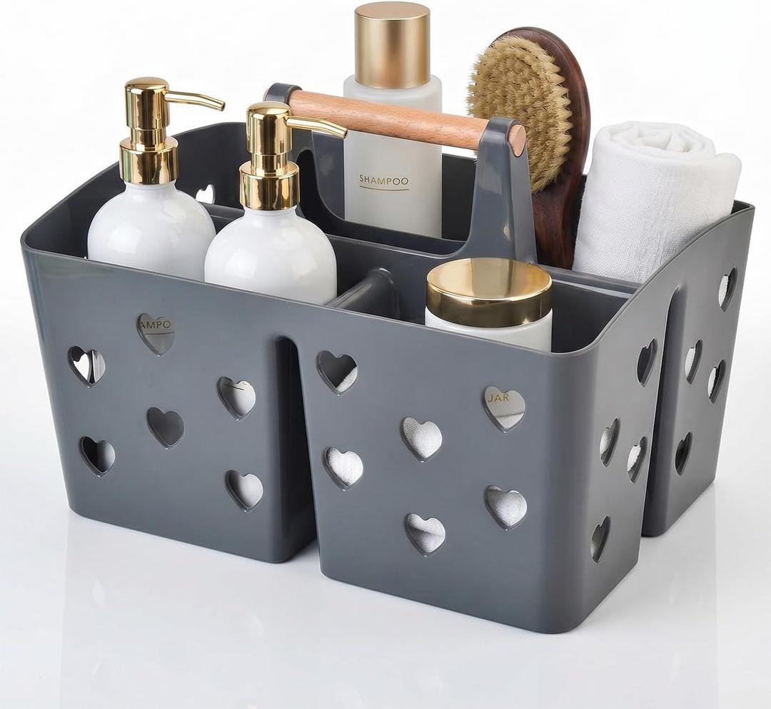 Gray Portable Shower Caddy with Handle, Large Plastic Shower Basket Organizer for College Dorm Room Essentials, Bathroom, Gym, Camping, Non-Slip Drainage Design for Toiletries & Cleaning Supplies