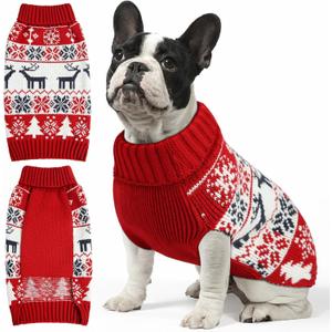 Christmas Dog Sweaters for Large Dogs and Cats,Pet Soft Warm Holiday Outfit Girl & Boy,Pup Winter Clothes Turtleneck Double Knitting Collar for Outdoors Playing (Deer, XL)