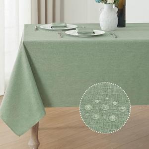 Veblandy Rectangle Tablecloth Linen Textured Waterproof & Stain Resistant Table Cloth Wrinkle Free Decorative Fabric Farmhouse Table Cover for Dining/Party/Buffet/Wedding, 60 x 84 Inch, Sage Green