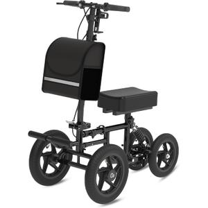 All Terrain Knee Scooter for Adults, Foldable Rolling Knee Scooter with DIY Stickers & Shock Absorber, Steerable Knee Walker for Broken Foot, Ankle Injuries & Surgery, Better Crutch Alternative (Cool Black)