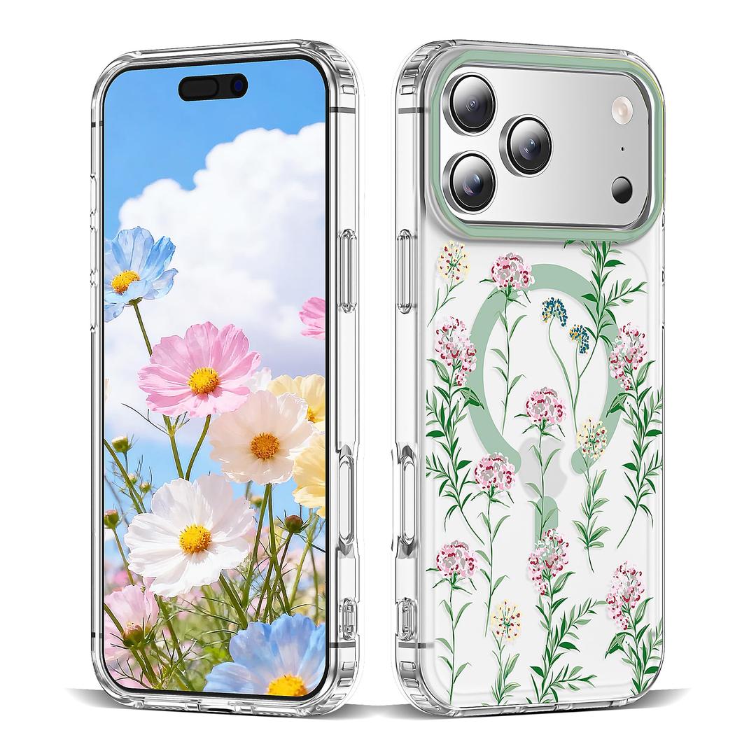 XIQI Compatible with iPhone 17 Pro Case 6.3" for Women Girls Cute Translucent Magnetic Phone Case with Floral Pattern [Never Fade Flower Design][Compatible with Mag-Safe],Carnation