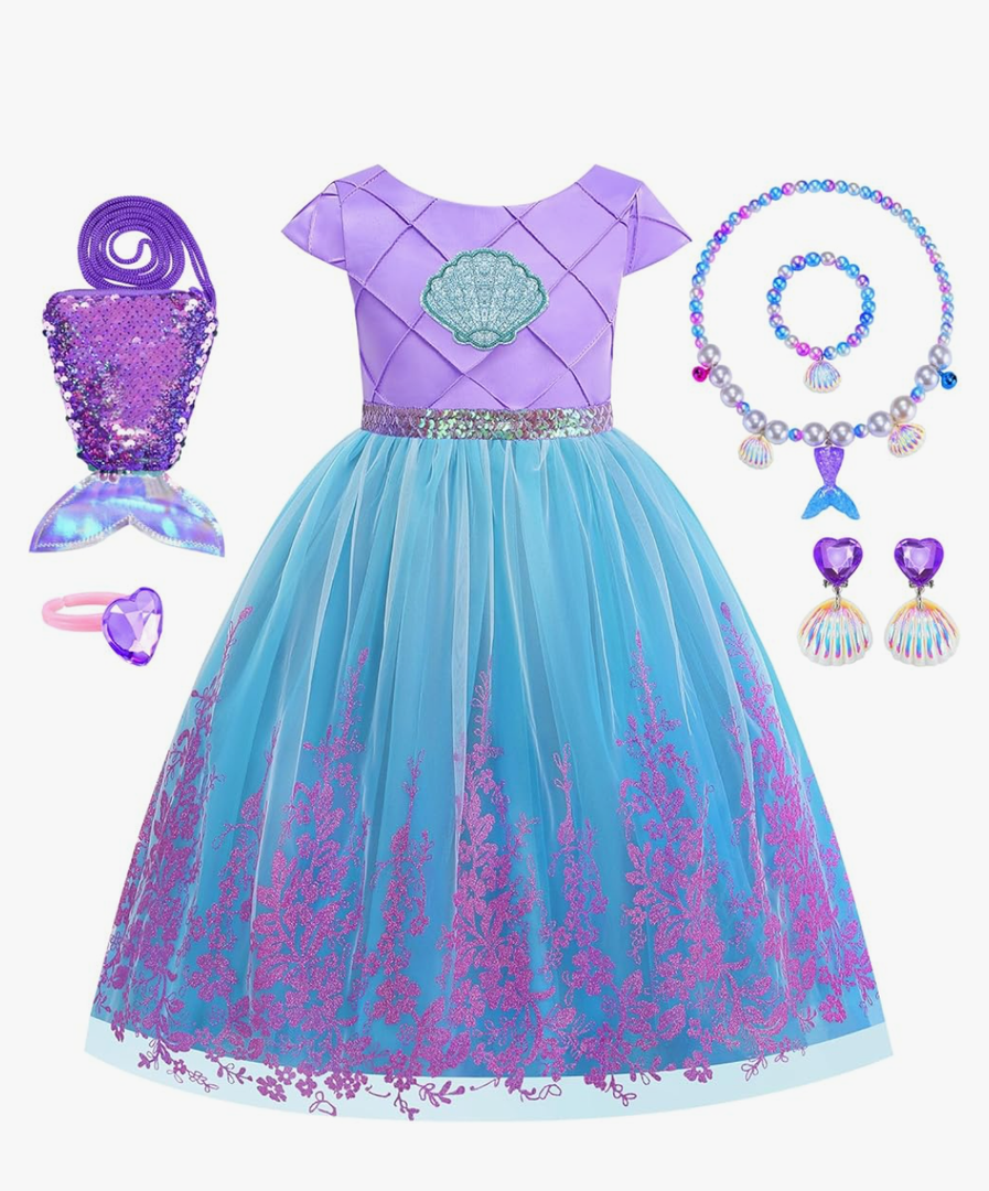 Mermaid Dress for Girls Princess Costumes for Halloween Cosplay Fancy Dress Up Party Birthday Outfit 3t/100