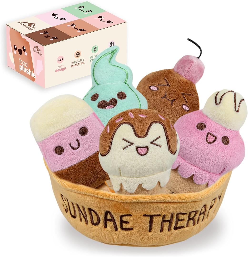 Soft Plushies for Emotional Support - Sundae Therapy Ice Cream Plush Set - Anxiety Relief and Mood Boost - Funny Gifts - Gift for Girlfriend - Cute Squishable Mini Tiny Plushies - Stress Relief