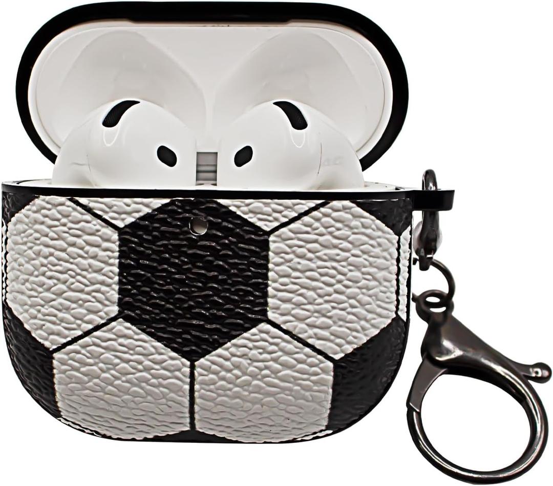 for Airpods 4 Case Cover,Soccer Shockproof Case Cover for Earphone Airpods 4 with Keychain Front LED Visible