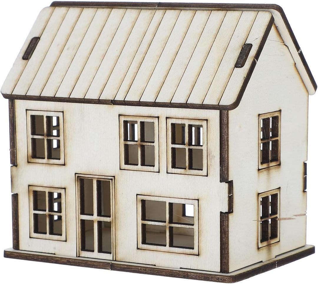 Kisangel Miniature Wooden House Model Kit DIY Small Wood Houses for Crafts Realistic 3.66 Inch Wooden Cabin for Home Decor Sandbox Building and Architectural Scenes
