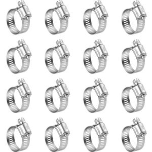 WINL Stainless Steel Hose Clamps - 16 Pack Worm Gear Drive Hose Clamps SAE 12 Clamping Range of 1/2'' to 1-1/4'' (14mm-31mm) for Automotive Plumbing, 1/2 Inch, 3/4 Inch, 1 Inch Clamps