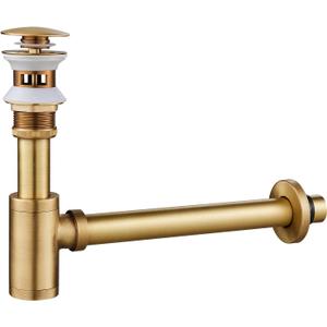 MENATT Bathroom Sink P-Trap Complete Set, Solid Brass 1-1/4 Bottle Trap Sink Drain Kit with Overflow Pop Up Drain Stopper, Antique