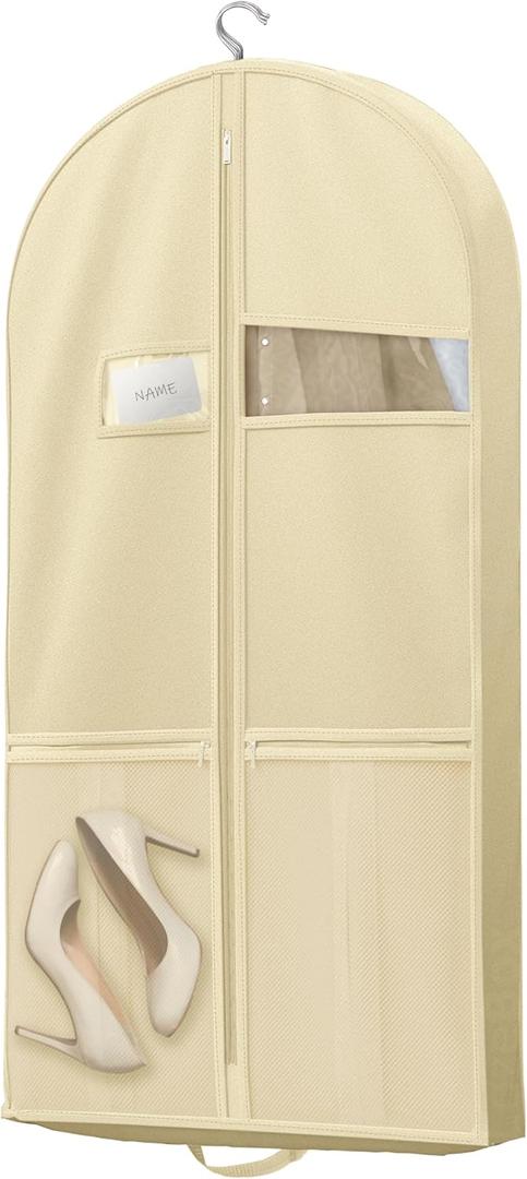 Lazebox 43" Travel Garment Bag with Accessories Zipper Pocket, Heavy Duty Suit Bag for Suits, Tuxedos, Dresses, Coats, Beige, 1 pack