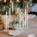 12 Set Glass Hurricane Candle Holders 11.8" Open Ended Glass Candleholder Tube Shape Bottomless and 2.1" Taper Clear Candlestick Holder Bulk for Wedding Party Table Centerpiece Home Decor (12, Clear)