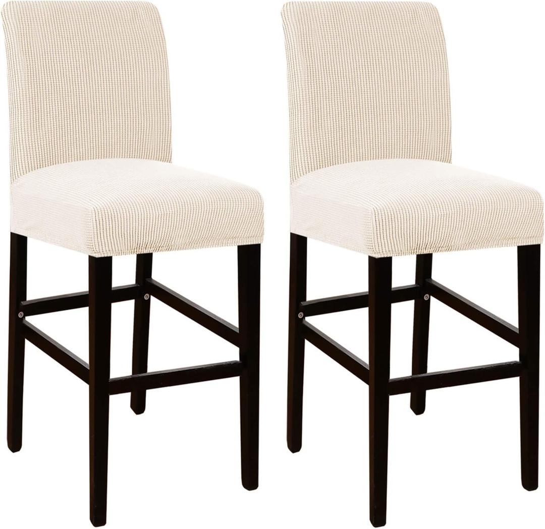 Flamingo P Stool Covers Dining Chair Seat Covers Stretch Jacquard Fabric Slipcover with Elastic Bottom Removable Set of 2, Biscotti Beige