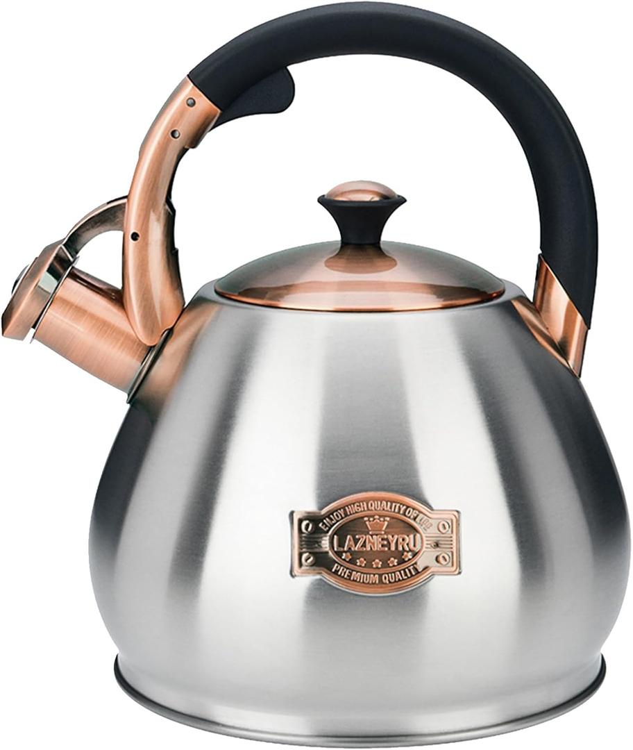 Tea Kettle Stovetop Whistling Kettle Teapot, 3Quart Tea Pot Stainless Steel Teakettle for Stove Top with Heat Proof Ergonomic Handle (Silver)