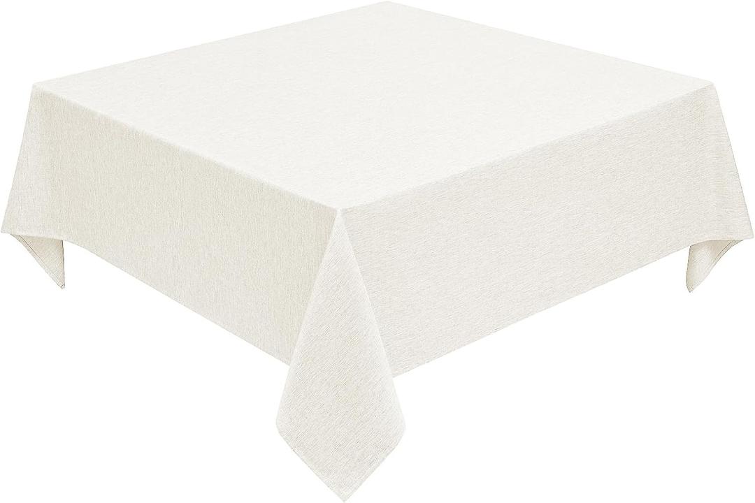 Decorelia Faux Linen Square Tablecloth for Dining Room,Waterproof Texture Decorative Farmhouse Rustic Table Cloth for Indoor Outdoor Party, Holiday, Banquet Picnics, Patio,70 x 70 Inch (Square),Ivory
