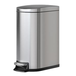 Garvee 13 gal / 50 L Stainless Steel Kitchen Trash Can with Lid, Slim Rustproof Garbage Can, Large Step-on Metal Trash Bin with Inner Bucket, Rear Handle, Soft Close Lid, Silver