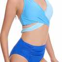 COCOPEAR Two Piece High Waisted Swimsuits for Women Tummy Contro Bikini Sets Adjustable Shoulder Straps Bathing Suit 2025 (Blue, XL)