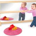 KRAND 3-Position Montessori Wood Frame Non-Shatter Safety Pull Up Bar Baby Big Mirror Set, Infant Coordination Mirror, Kids Classroom Furniture for Daycare, Homeschool or Preschool