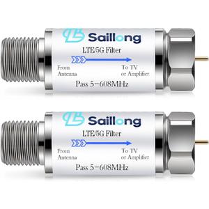 Saillong LTE Filter for TV Antenna, 4G 5G LTE Signal to Reduce Interference and Pixilation for Clear Digital TV Reception, Frequency Range 5-608 MHz, Indoor Outdoor Installation (2 Pack)