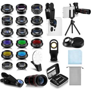 Phone Camera Lens Kit 21 in 1 with Selfie Light Universal 18x Telephoto Lens with Tripod 0.63x Wide Angle 15x Macro 198 Fisheye 2X Telephoto Cpl Compatible with Most Smartphone Phone Camera Lens Kit 21 in 1 with Selfie Light Universal 18x Telephoto Lens with Tripod 0.63x Wide Angle 15x Macro 198 Fisheye 2X Telephoto Cpl Compatible with Most Smartphone