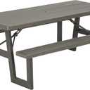 LIFETIME 6-Foot Folding Picnic Table with Benches, Seats 8, Heavy-Duty HDPE Tabletop, Steel Frame, Weather & UV Resistant Outdoor Picnic Table with Umbrella Hole