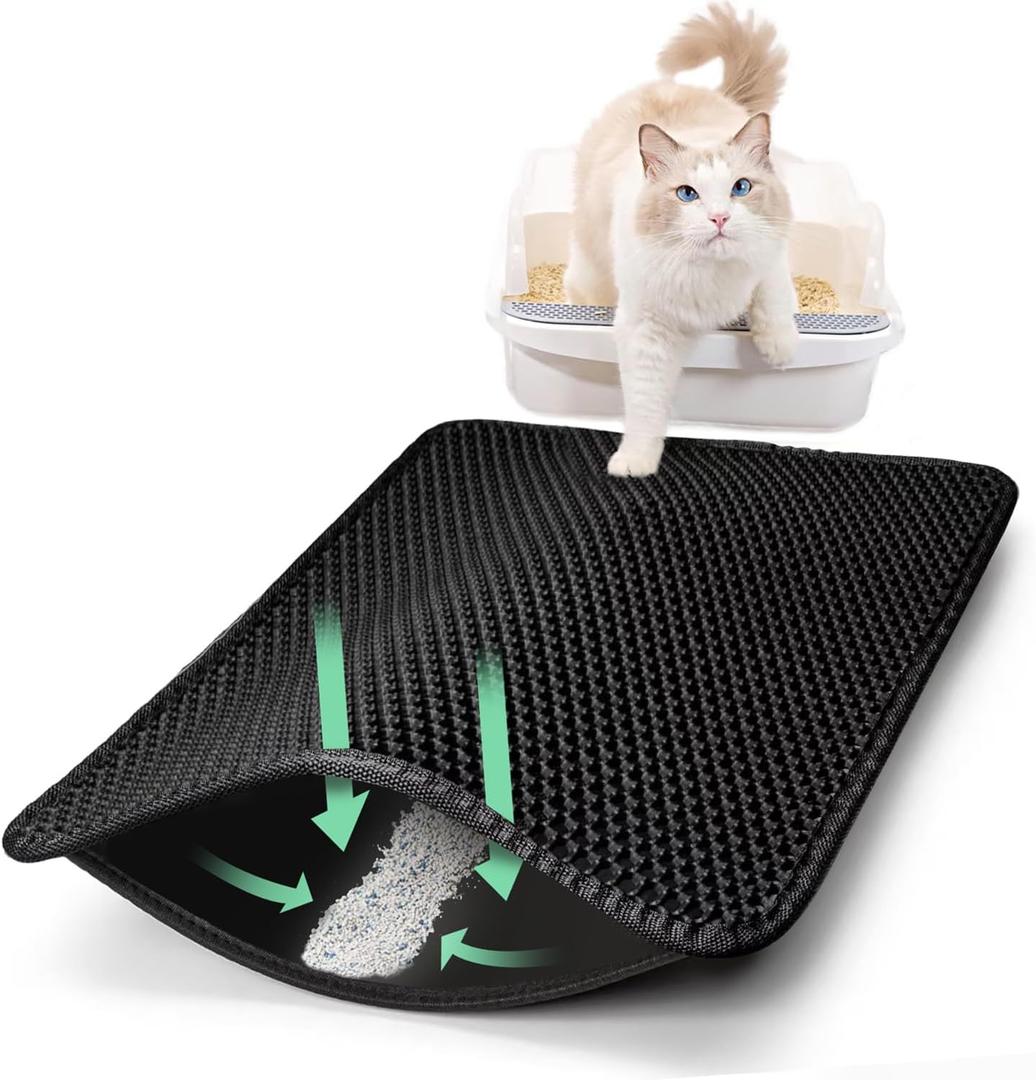 28"x48" Cat Litter Mat, EVA & Fabric Double Layer Design Waterproof Bottom Cat Litter Mat,Anti-slip Litter Box Mat,Easy To Catch Pet Litter,Easier To Clean,Washable,Soft on Paws,Large Capacity,Black