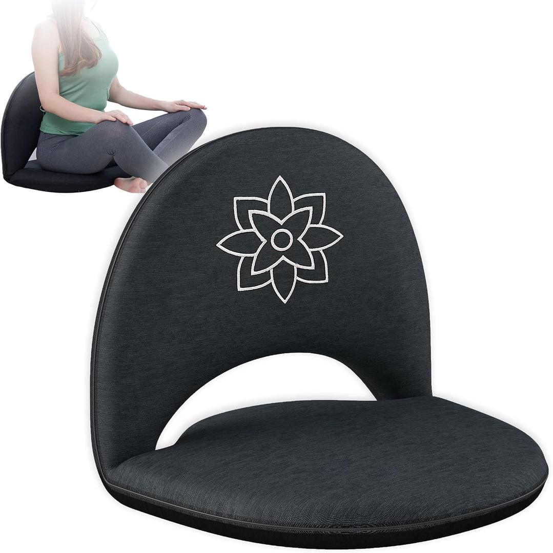 Mindful Modern Meditation Chair | Adjustable Floor Chair with Back Support | Padded Floor Seat for Posture Support and Comfort | Portable Folds Flat for Storage | Indoor/Outdoor Use | Stone Black, 20.5 inches by 19 inches by 3 inches