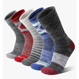 5 Pairs Merino Wool Hiking Socks Thermal Winter Warm Moisture Wicking Cushion Outdoor Socks for Women & Men