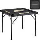 VEVOR Folding Card Table, 4 Player Portable with 4 Cup Holders & Chip Trays, Mahjong Domino Game Set, 35.4 x 35.4-inch, Black