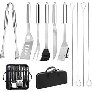 11Pcs Stainless Steel BBQ Grilling Accessories Set, Dad Gifts for Men Christmas Grilling Gifts,Portable Practical Grill Tools Utensils Kit with Storage Bag for Outdoor Grill Camping Backyard
