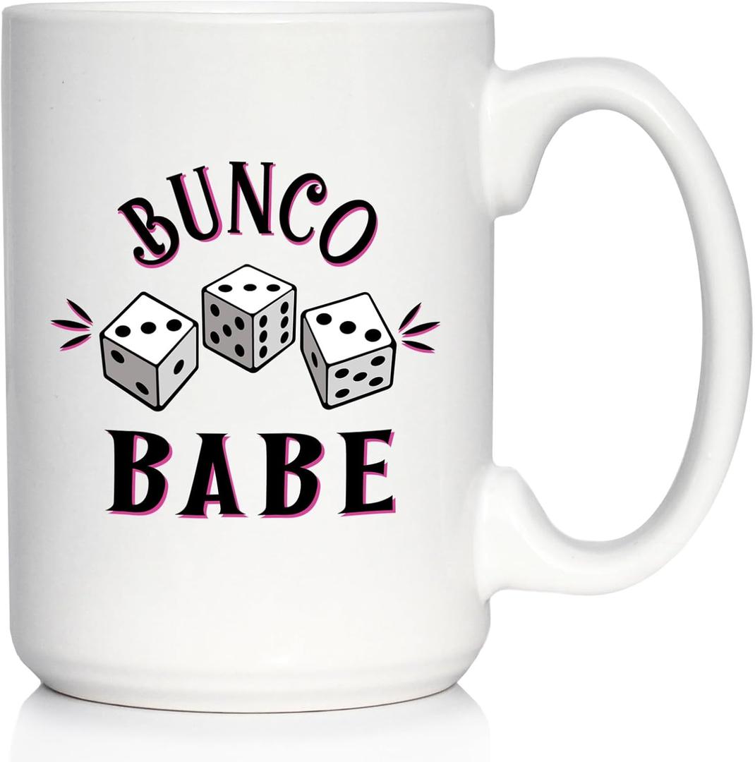 Bunco Babe Coffee Mug - Bunco Decor and Bunco Gifts for Women - Large 15oz White Ceramic Mug