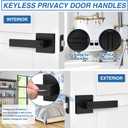 Plustool 4 Pack Matte Black Door Handles, Keyless Interior Door Knobs, Privacy Door Lever Locksets for Bedroom Bathroom, Heavy Duty Square Door Lock, Reversible for Left&Right Handled Doors