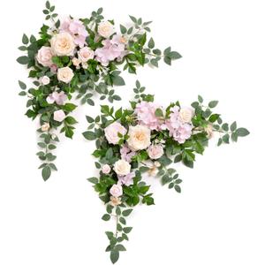 Ling's moment 2PCS Pink Artificial Floral Swags Wedding Arch Flower Garland Cream Rose Flowers Greenery for Table Backdrop Easel Wall Entryway Outdoor Board Decor