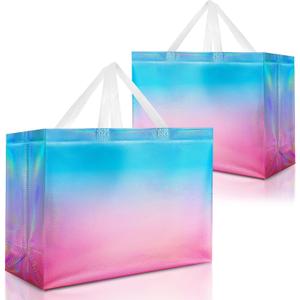 Nush Nush Gradient Gift Bags Extra Large  Set of 12 Reusable Extra Large Gift Bags With Handles - Perfect XL Goodie Bag for Birthday Gifts, Bridesmaids, Thanksgiving, Baby Shower  15.5W x 6D x 12H (Pink To Aqua Rise - Extra Large)