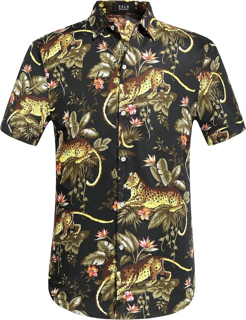 SSLR Mens Short Sleeve Button Down Shirts Casual Summer Hawaiian Shirts for Men (Blue, S)