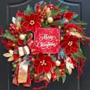 Christmas Wreath with Lights, 24 Inch Lighted Christmas Wreath for Front Door, Winter Wreath with LED Lights, red Berries, Pinecones, Gold Ball, Red Bow, Merry Christmas Sign for Indoor or Outdoor