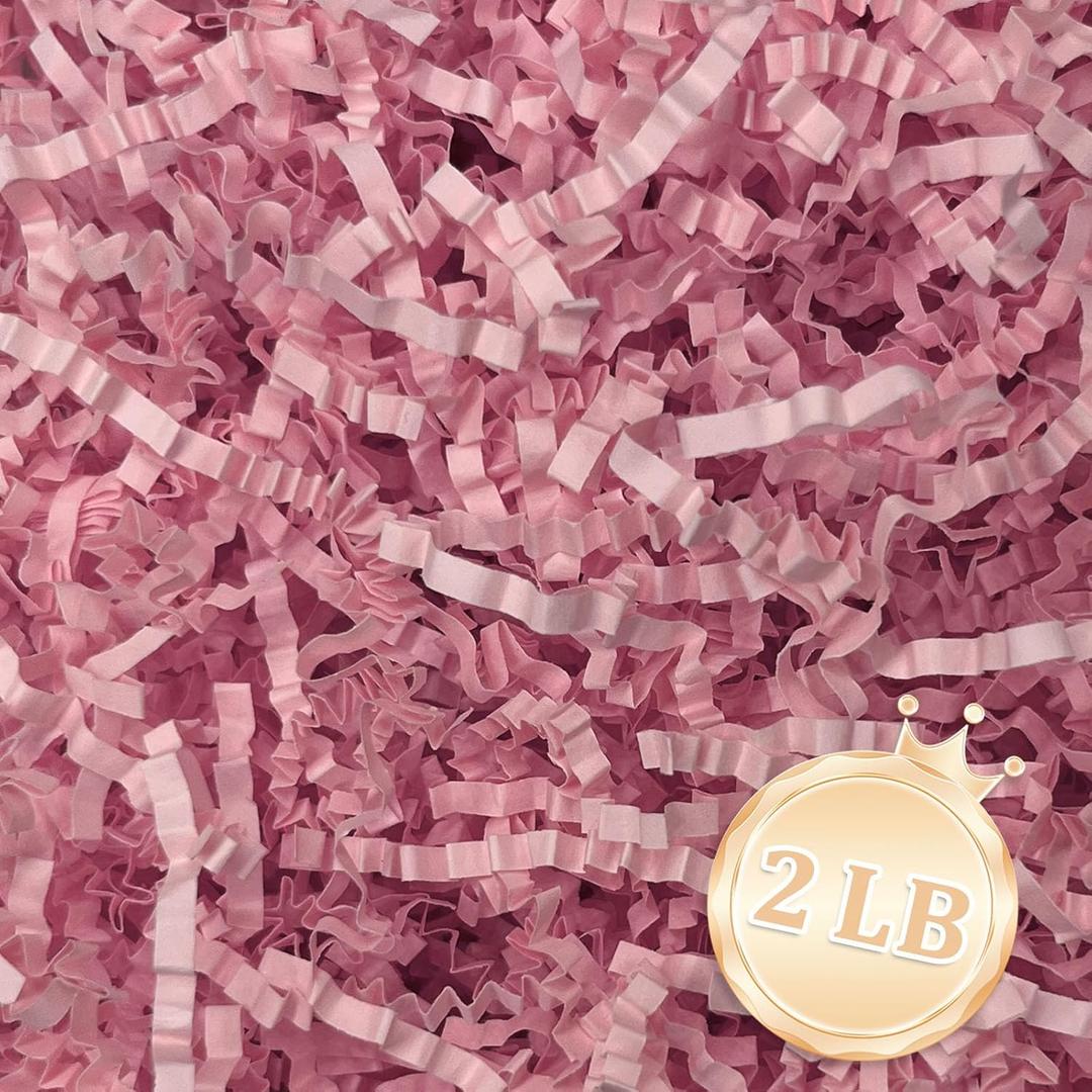 2 LB Pink Crinkle Cut Paper Shred Filler Great for Gift Wrapping, Basket Fillers, Birthday, Gift Wrapping, Anniversary, Mother's Day, Graduation Party Decor Filling Supplies