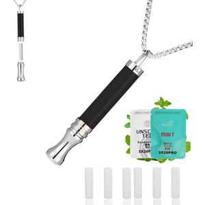 Quit Smoking Necklace with Mint Filter, Anxiety Breathing Necklace with Resistance, Obsidian Quit Vaping Tool with Air Filter, Anxiety Relief Breathing Tool