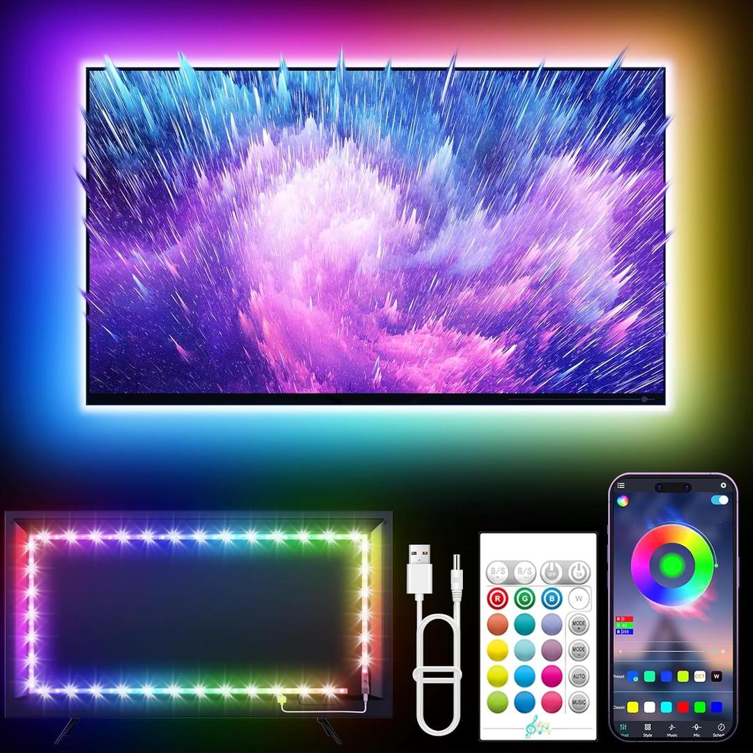 KANTUTOE LED Lights for TV, 16.4ft LED Lights for 45-75 Inch TVs, RGB TV Backlight Behind, Music Sync Bluetooth APP & Remote Control Strip Lights USB Powered for Bedroom, Gaming, Home Dcor